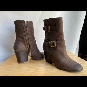 KORS brown buckle booties